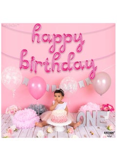 KATCHON Pink Happy Birthday Balloon Banner Happy Birthday Script Balloon For Birthday Party Decorations  - Image 5