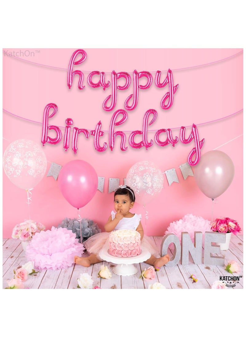 KATCHON - Pink Happy Birthday Balloon Banner Happy Birthday Script Balloon For Birthday Party Decorations - Image 1