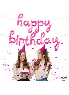 KATCHON Pink Happy Birthday Balloon Banner Happy Birthday Script Balloon For Birthday Party Decorations  - Image 4