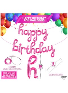 KATCHON Pink Happy Birthday Balloon Banner Happy Birthday Script Balloon For Birthday Party Decorations  - Image 2