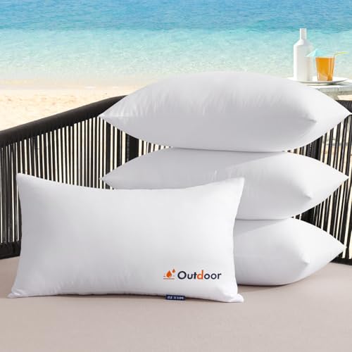 MIULEE Outdoor Pillows Set of 4 12x20 Waterproof Throw Pillow Inserts Decorative Water Resistant Pillow Cushion for Patio and Garden - Image 1