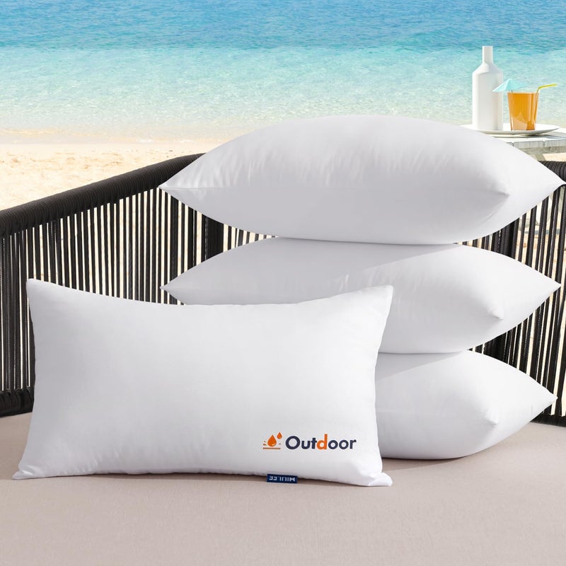 MIULEE Outdoor Pillows Set of 4 12x20 Waterproof Throw Pillow Inserts Decorative Water Resistant Pillow Cushion for Patio and Garden - Image 2