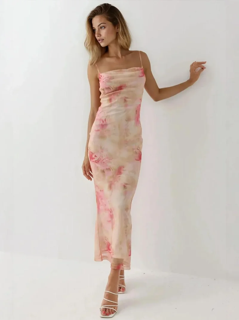 زوبعة فستان ماكسي ضيق مطبوع من التل