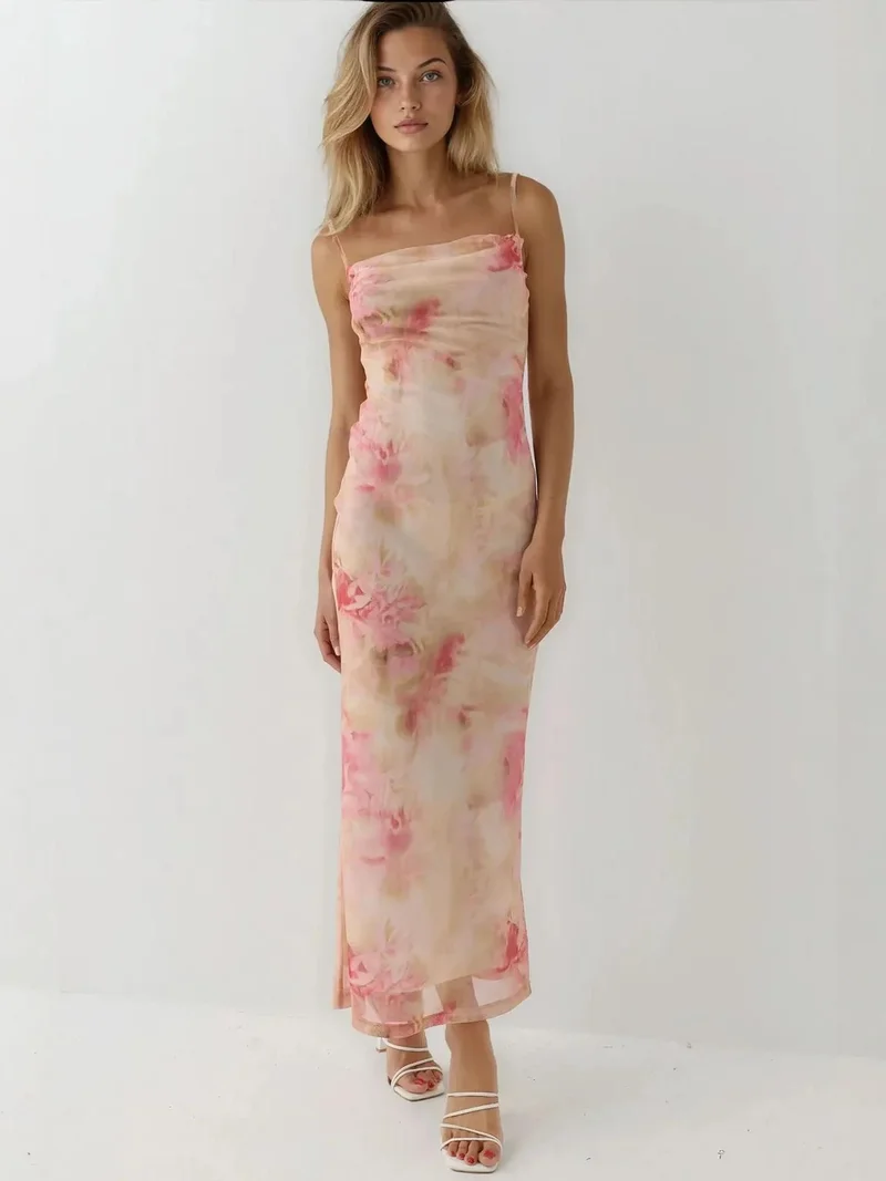 زوبعة فستان ماكسي ضيق مطبوع من التل