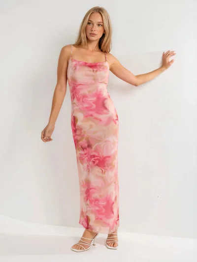 HICCUP Printed Bodycon Maxi Tulle Dress