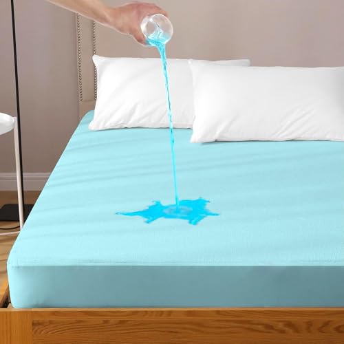 Daksh 100% Waterproof Mattress Protector Queen Size, Ultra Soft Cotton Feel Terry Mattress Cover, Breathable & Hypoallergenic Fitted Bed Protector - 72"x60", 6x5 Feet, Queen Size, Sky Blue - Image 1