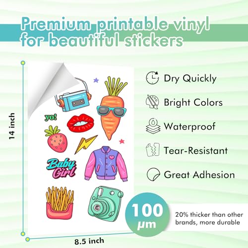 KOALA PAPER Koala Printable Vinyl Sticker Paper for Inkjet Printer, 8.5x14 inch 20 Sheets Matte White Waterproof Vinyl Sticker Paper, Work with Cutting Machine - Image 2