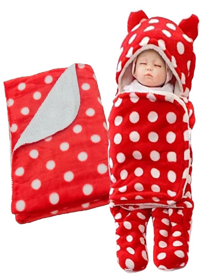 First Kick Baby Blankets New Born Combo Pack of Wearable Blanket and Star Wrapper Durable Cotton for Baby Boys and Baby Girls Pack of 2 Polka Red - Image 1