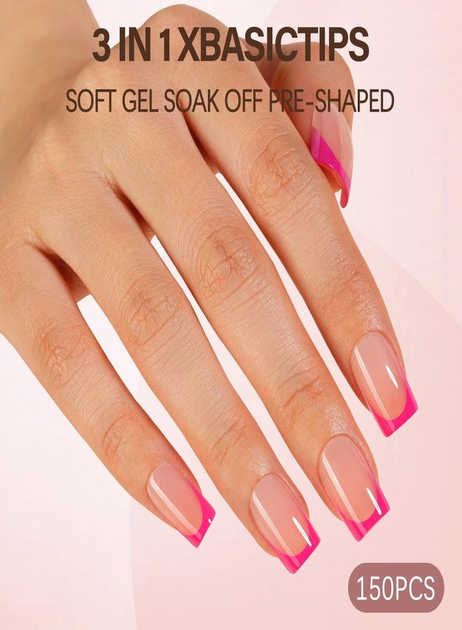 Misssix XBASICTIPS French Tip Press On Nails, 150 Pcs Pink Short Square French Gel Nail Tips, Soft Gel Soak Off Pre-shaped No File Need Fake Nails for Nail Art DIY 15 Sizes - Image 2