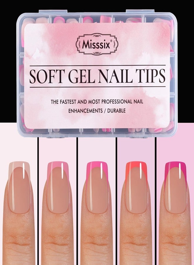 Misssix XBASICTIPS French Tip Press On Nails, 150 Pcs Pink Short Square French Gel Nail Tips, Soft Gel Soak Off Pre-shaped No File Need Fake Nails for Nail Art DIY 15 Sizes - Image 1
