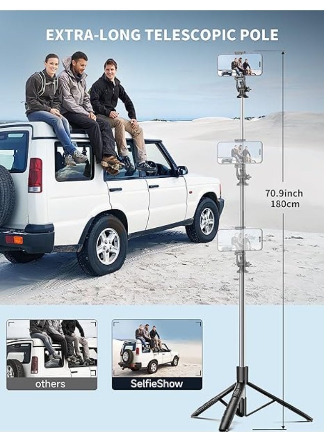 71" Tripod & Selfie Stick for Phone – Extendable Mobile Phone Tripod with Wireless Remote, 360° Rotation, Compatible with iPhone, Android & Cameras - Image 5
