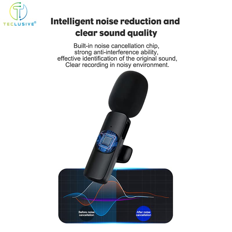 T TECLUSIVE 2 in 1 Wireless Lavalier Microphone Compatible for iPhone & Type C | Mini Wireless Mic with Noise Cancellation Suitable for Vlog Insta Online Live Streaming Video Recording | Plug & Play - Image 4