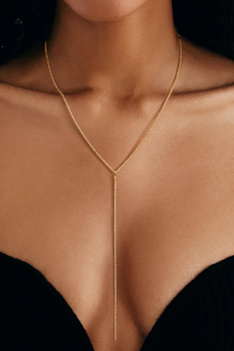 Robaice Gold Lariat Long Necklace for Women, Statement Y Body Chain, Sexy Dangle Drop Beach Boho Bolo Cleavage Necklace for Vacation or Prom - Image 4
