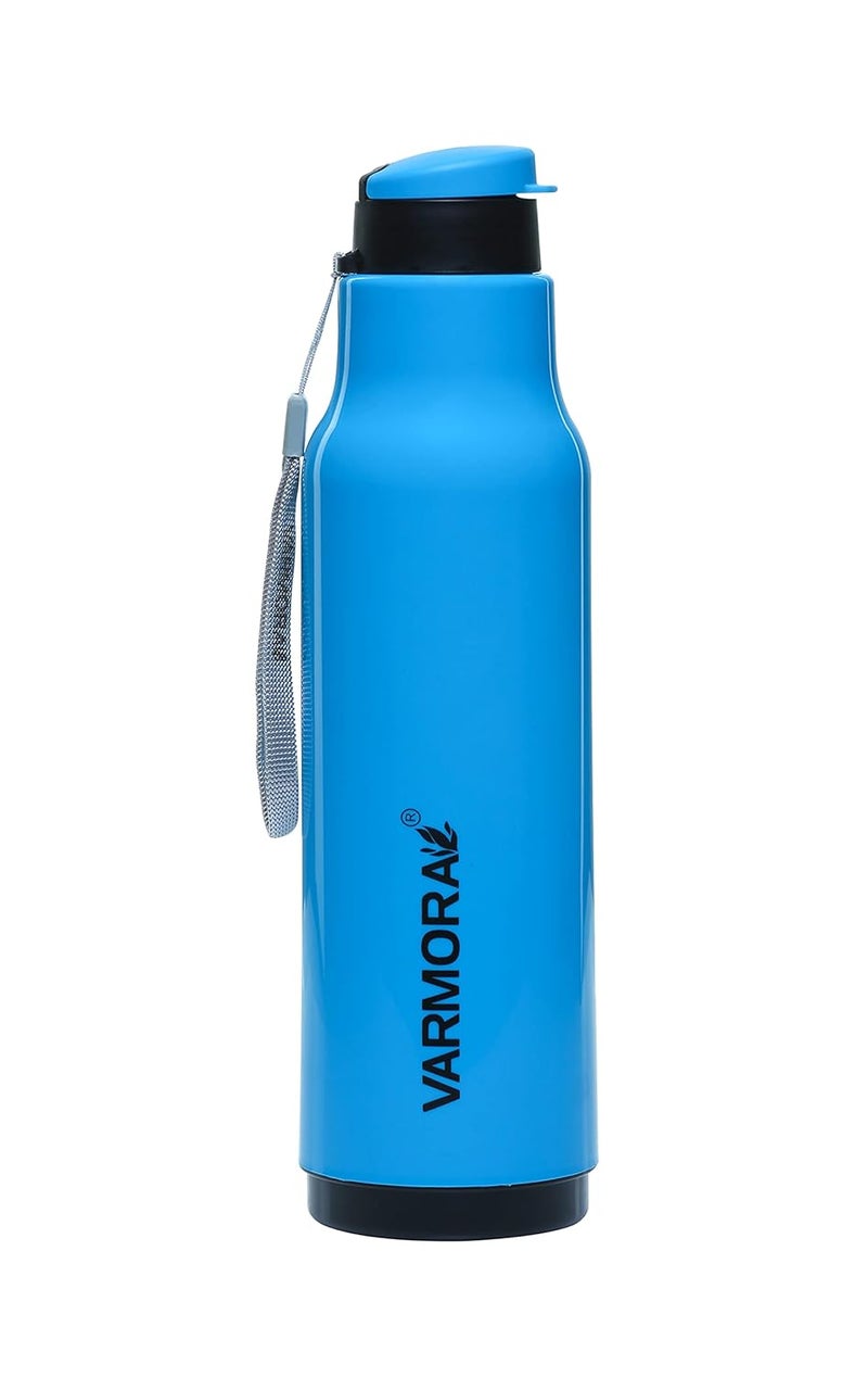 Varmora Aqua Sofia 1 Liter PU Insulated Water Bottle, Hot & Cold for 1-2 Hours only (1 Bottle, Blue, Plastic)