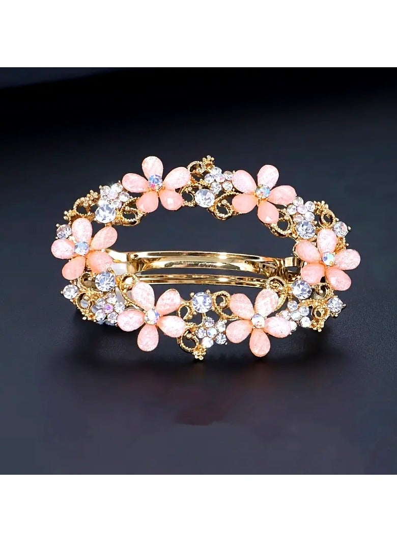 Goolsky Vintage-Inspired Alloy Flower Hair Clip with Blue & White Gemstones - Chic Round Hollow Design for Stylish Updos - Image 1