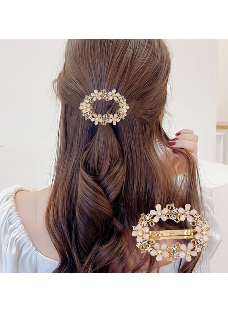 Goolsky Vintage-Inspired Alloy Flower Hair Clip with Blue & White Gemstones - Chic Round Hollow Design for Stylish Updos - Image 2