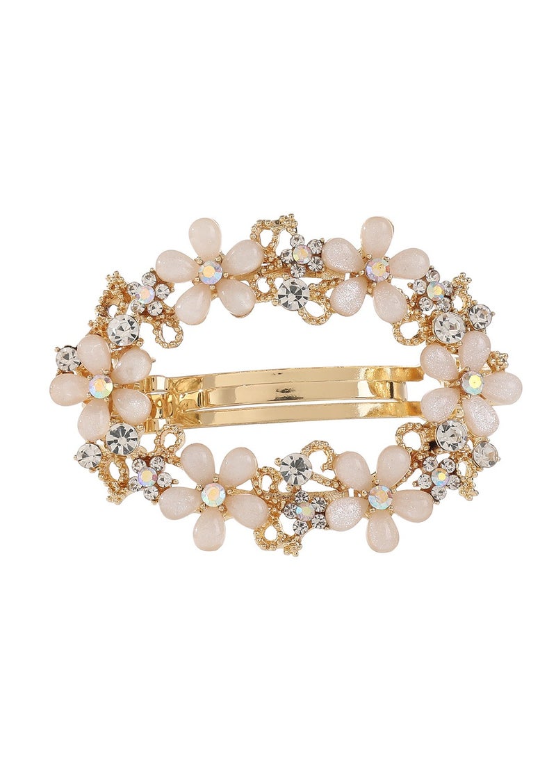 Goolsky Vintage-Inspired Alloy Flower Hair Clip with Blue & White Gemstones - Chic Round Hollow Design for Stylish Updos - Image 4