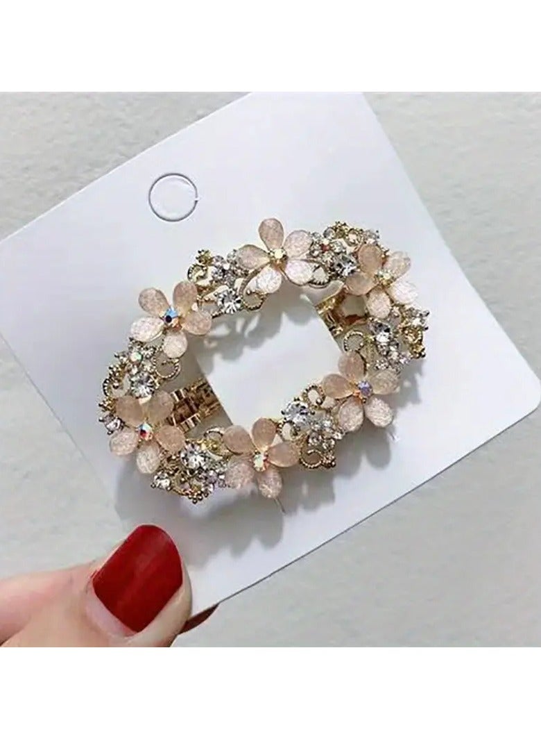 Goolsky Vintage-Inspired Alloy Flower Hair Clip with Blue & White Gemstones - Chic Round Hollow Design for Stylish Updos - Image 5