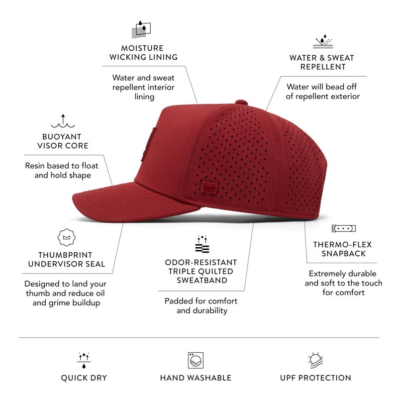 melin Odysea Stacked Hydro, Red, Men's Performance Snapback Hats, Water-Resistant Fitted Baseball Caps for Men & Women, Golf, Running, or Workout Hat, Small - Image 2