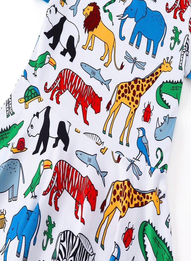 WonderBabe Girls Short Sleeve Dinosaur Dress Casual Dress A Line Twirly Skater Dresses Dance Costumes for Girls Size 6-7 Years - Image 5