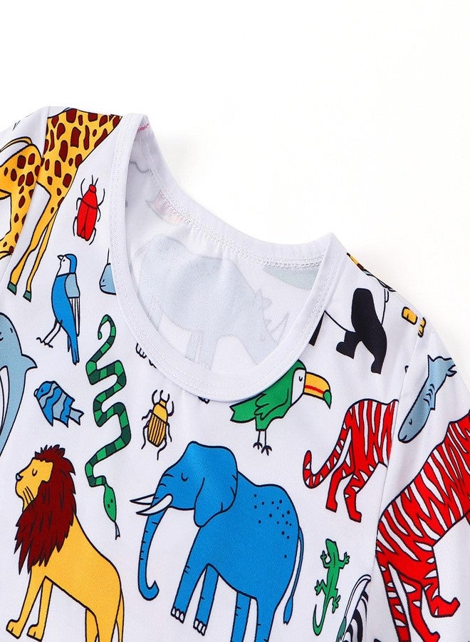 WonderBabe Girls Short Sleeve Dinosaur Dress Casual Dress A Line Twirly Skater Dresses Dance Costumes for Girls Size 6-7 Years - Image 4