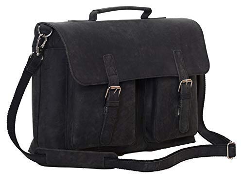 حقيبة كمول سي 16 بوصة من الجلد لحقيبة لابتوب للرجال والنساء أفضل حقيبة مكتبية ساتشيل باللون الأسود الفحم