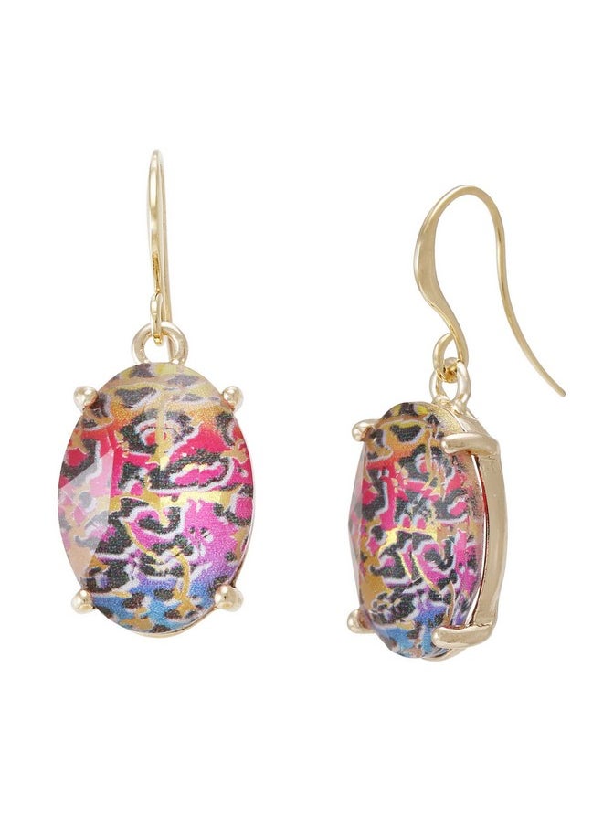BONALUNA Leopard Ombre Glass Geometric Oval Dangle Statement Earrings For Women  - Image 1