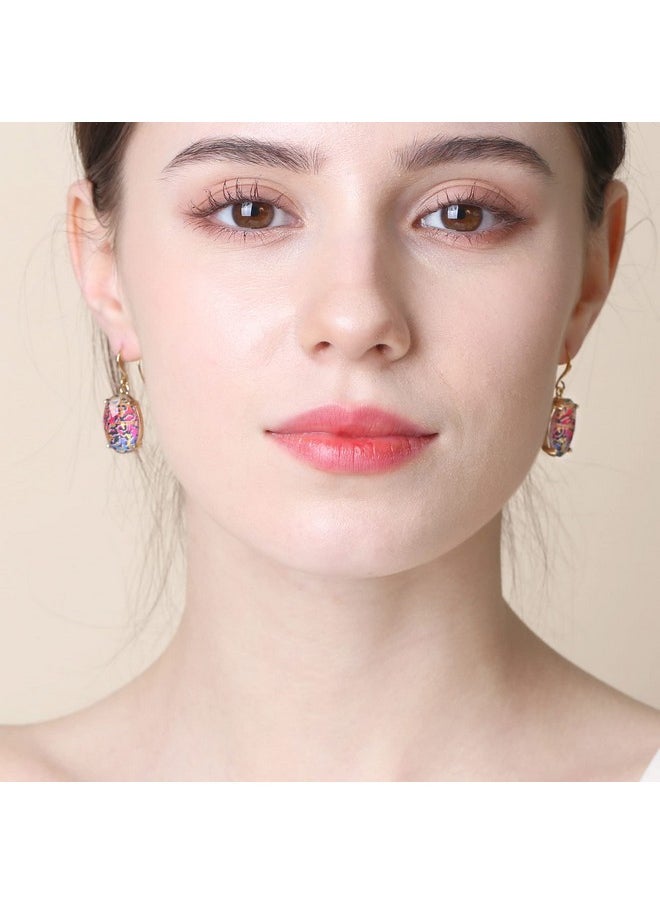 BONALUNA Leopard Ombre Glass Geometric Oval Dangle Statement Earrings For Women  - Image 2