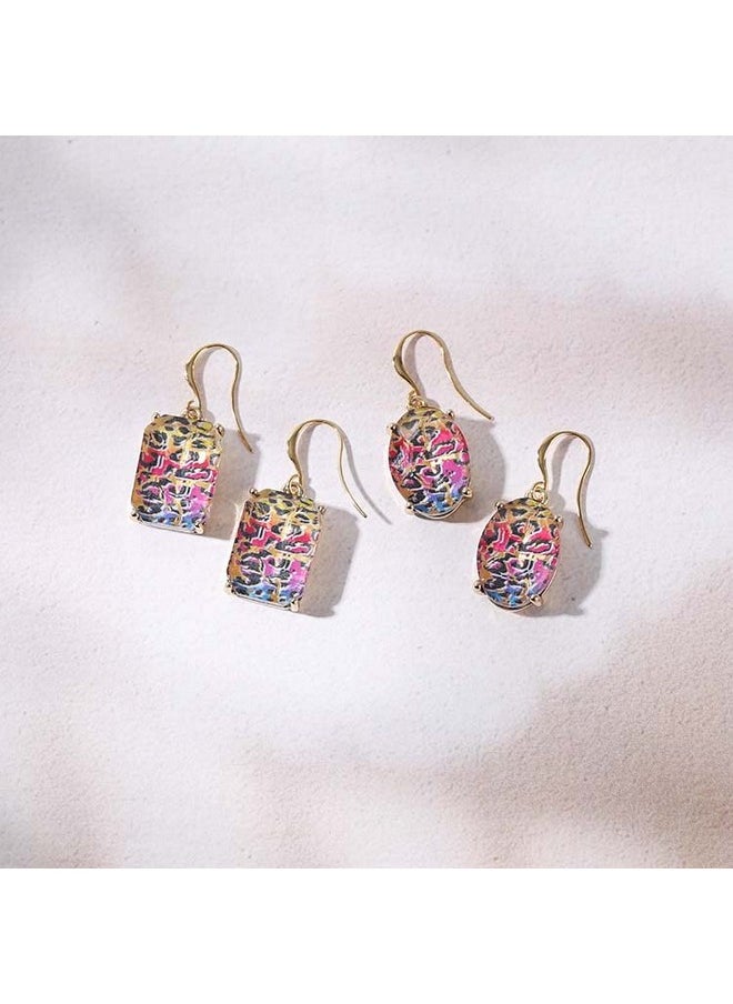 BONALUNA Leopard Ombre Glass Geometric Oval Dangle Statement Earrings For Women  - Image 4