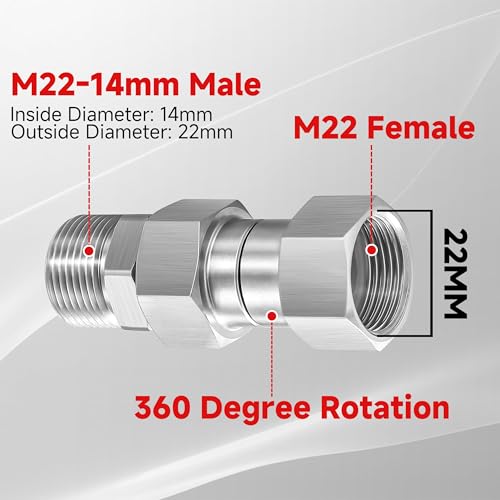 PWACCS Pressure Washer Swivel Fitting, M22 14mm Male to M22 Female Swivel Joint, 360 Degree Kink Free swivel Fitting, 5000 PSI - Image 4