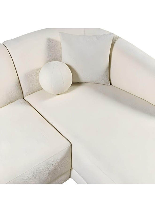 Ripple FURNITURE UAE Homes Contemporary L-Shaped Sectional Sofa, Sherpa Fabric, Cream White with Ottoman  - Image 5