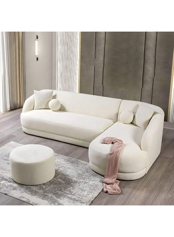 Ripple FURNITURE UAE Homes Contemporary L-Shaped Sectional Sofa, Sherpa Fabric, Cream White with Ottoman  - Image 1