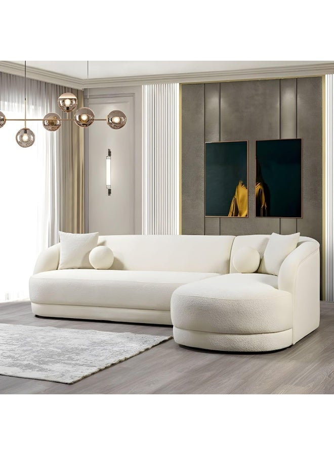 Ripple FURNITURE UAE Homes Contemporary L-Shaped Sectional Sofa, Sherpa Fabric, Cream White with Ottoman  - Image 3