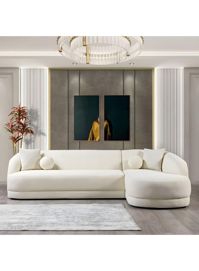 Ripple FURNITURE UAE Homes Contemporary L-Shaped Sectional Sofa, Sherpa Fabric, Cream White with Ottoman  - Image 4