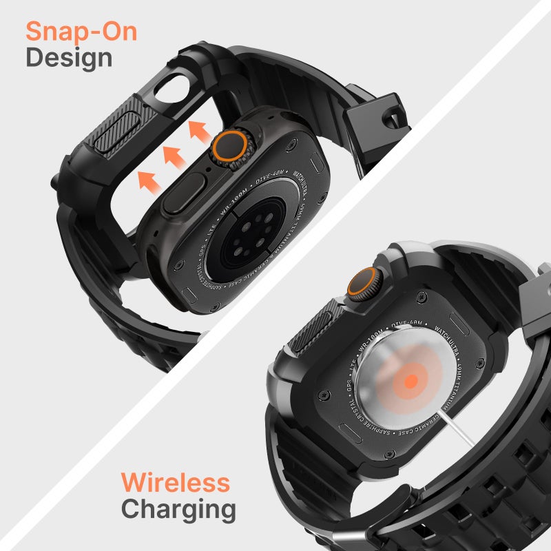 Fullmosa Compatible with Apple Watch Bands 49mm Ultra3/2/1, Rugged Apple Watch Strap Ultra with Military Grade Shockproof Bumper Case & Screen Protector for Men Women, Black - Image 5