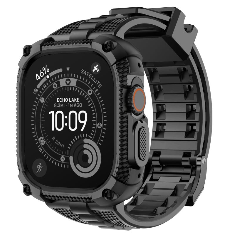 Fullmosa Compatible with Apple Watch Bands 49mm Ultra3/2/1, Rugged Apple Watch Strap Ultra with Military Grade Shockproof Bumper Case & Screen Protector for Men Women, Black - Image 1