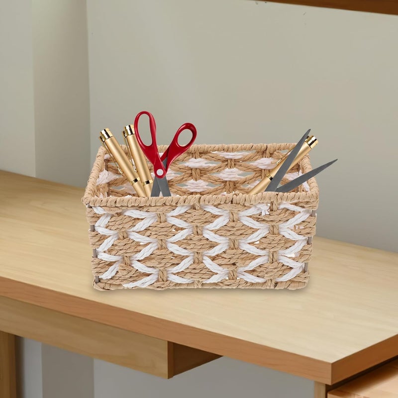 Woven Basket for Organizing, 3Pcs Recycled Paper Rope Storage Baskets Container Bins for Shelves Bathroom Cupboards Drawer, Handmade Boho Decorative Square Basket Organizer, Storage Baskets - Image 3
