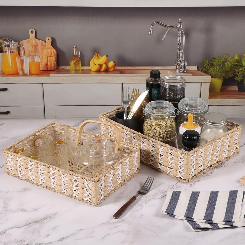 Woven Basket for Organizing, 3Pcs Recycled Paper Rope Storage Baskets Container Bins for Shelves Bathroom Cupboards Drawer, Handmade Boho Decorative Square Basket Organizer, Storage Baskets - Image 2