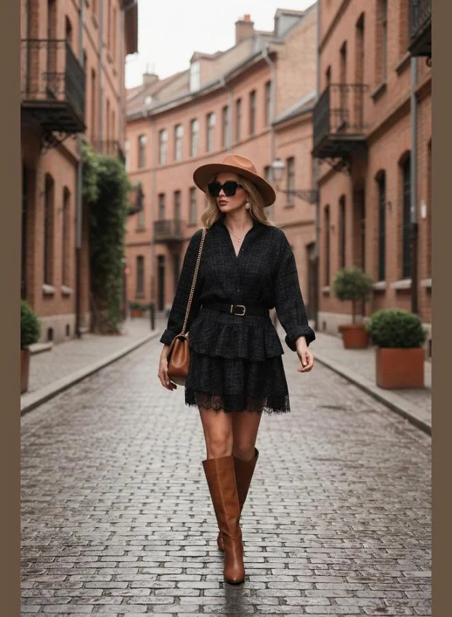 ليلا قميص نسائي ليلا بقصة عادية وياقة كلاسيكية وحزام