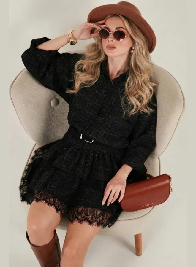 ليلا قميص نسائي ليلا بقصة عادية وياقة كلاسيكية وحزام