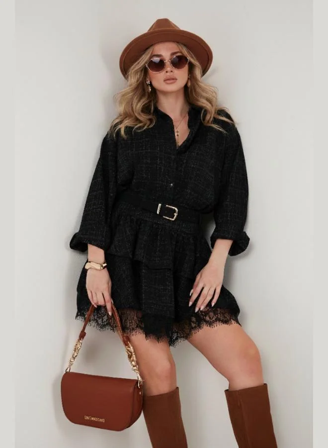 ليلا قميص نسائي ليلا بقصة عادية وياقة كلاسيكية وحزام