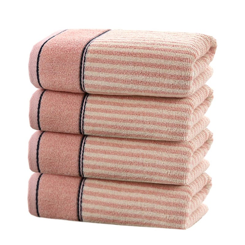 Pidada Hand Towels Set of 4 100 Cotton Striped Pattern Absorbent Soft Decorative Towel for Bathroom Pink