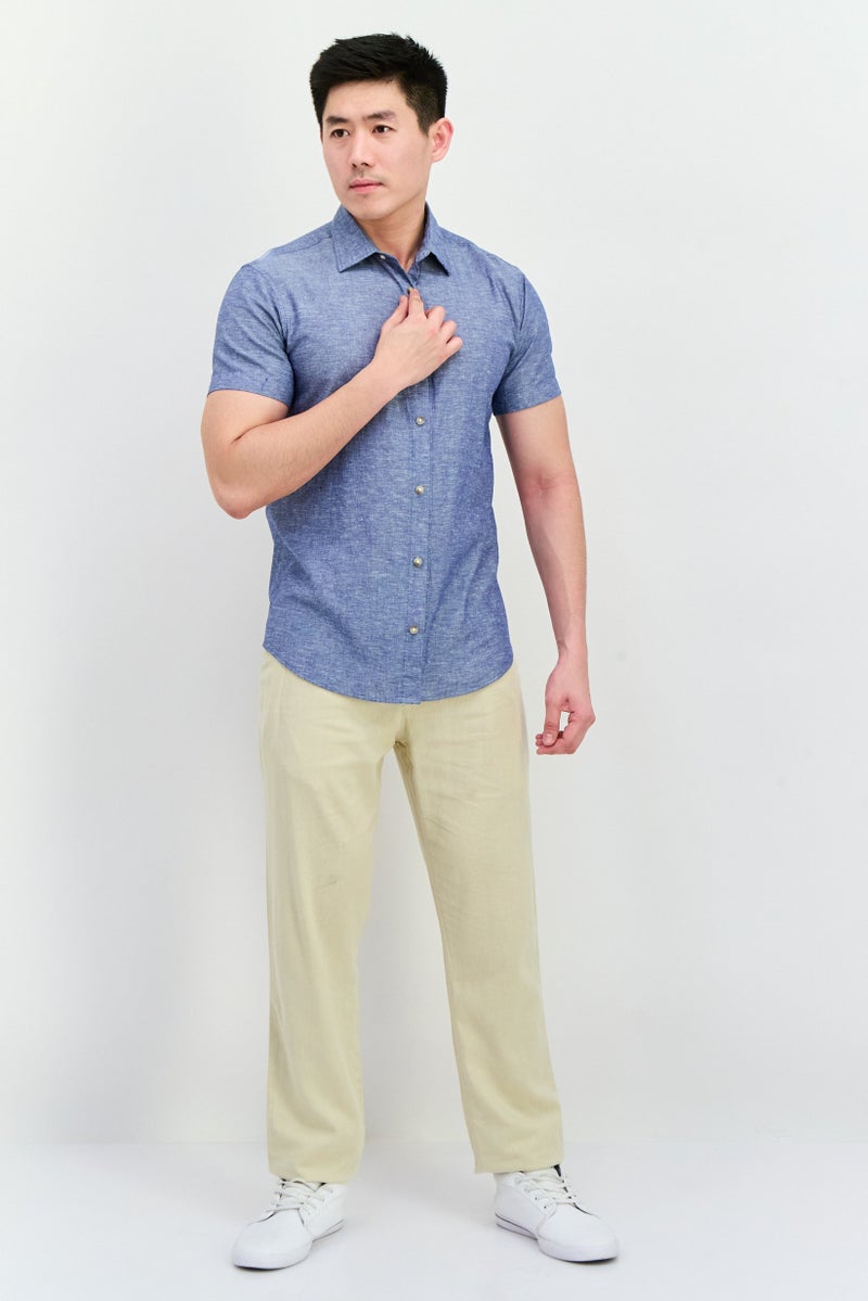 Jack Jones Men Regular Fit Solid  Short Sleeves Casual Shirt, Slate Blue - Image 4