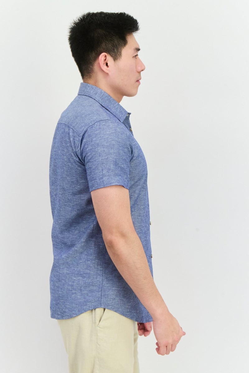 Jack Jones Men Regular Fit Solid  Short Sleeves Casual Shirt, Slate Blue - Image 2
