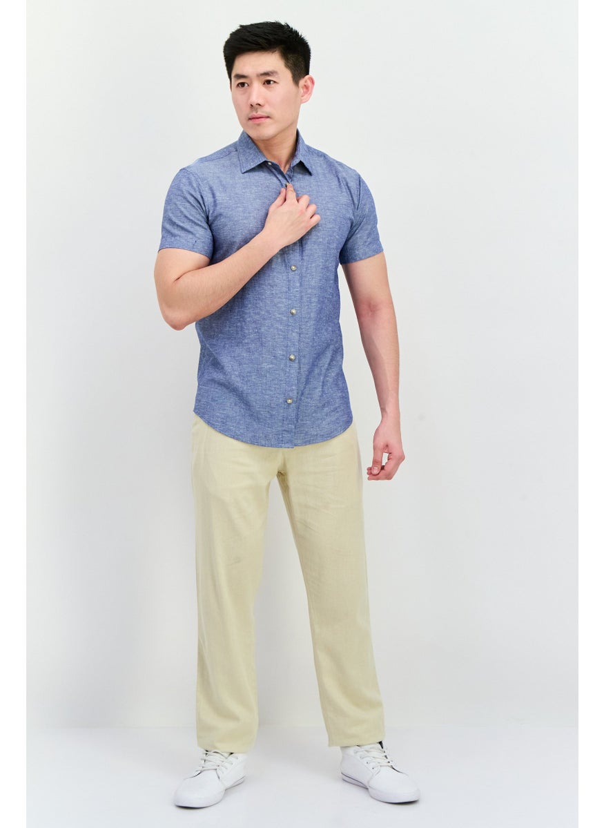Jack Jones Men Regular Fit Solid  Short Sleeves Casual Shirt, Slate Blue  - Image 4