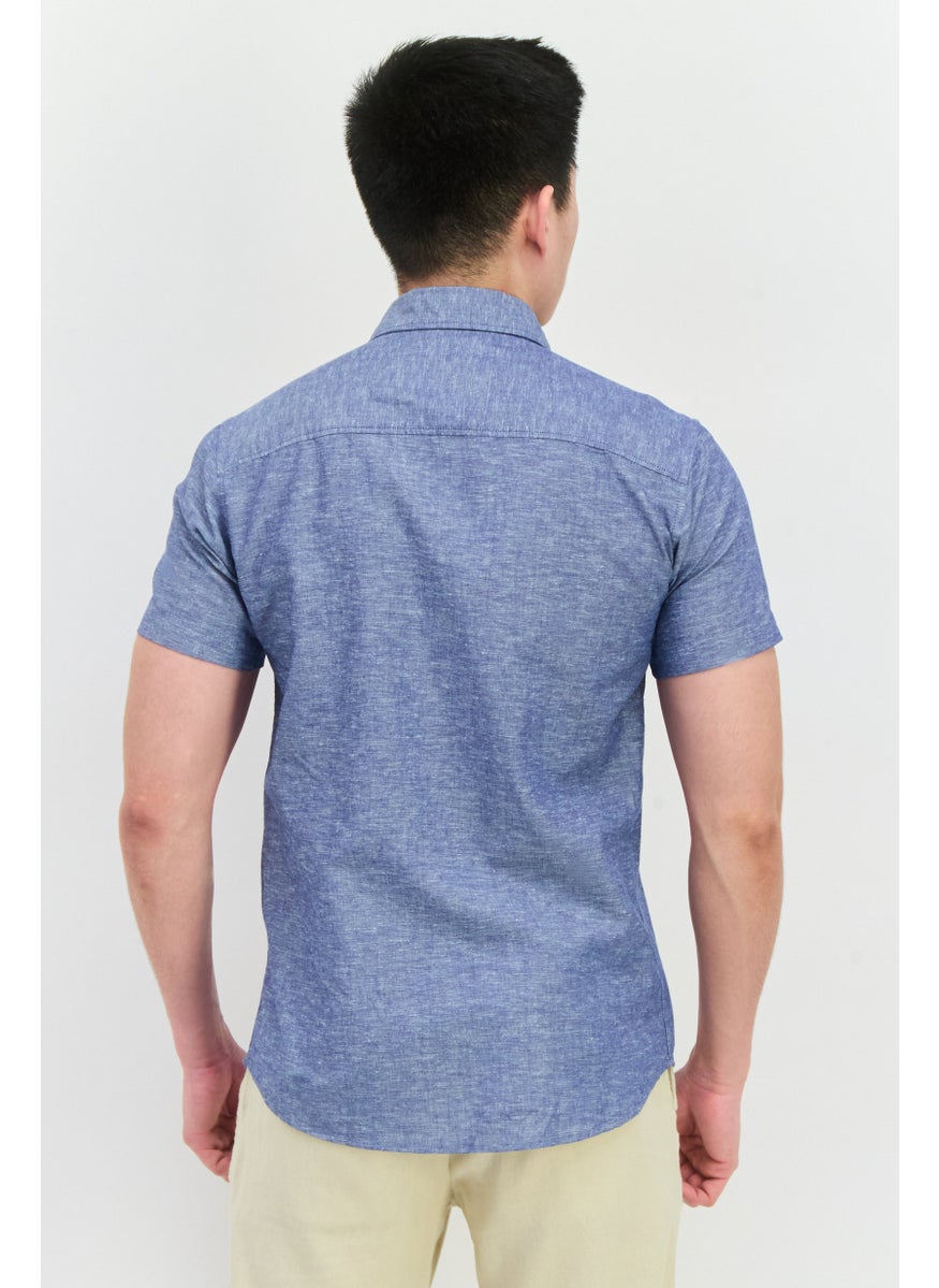 Jack Jones Men Regular Fit Solid  Short Sleeves Casual Shirt, Slate Blue  - Image 3