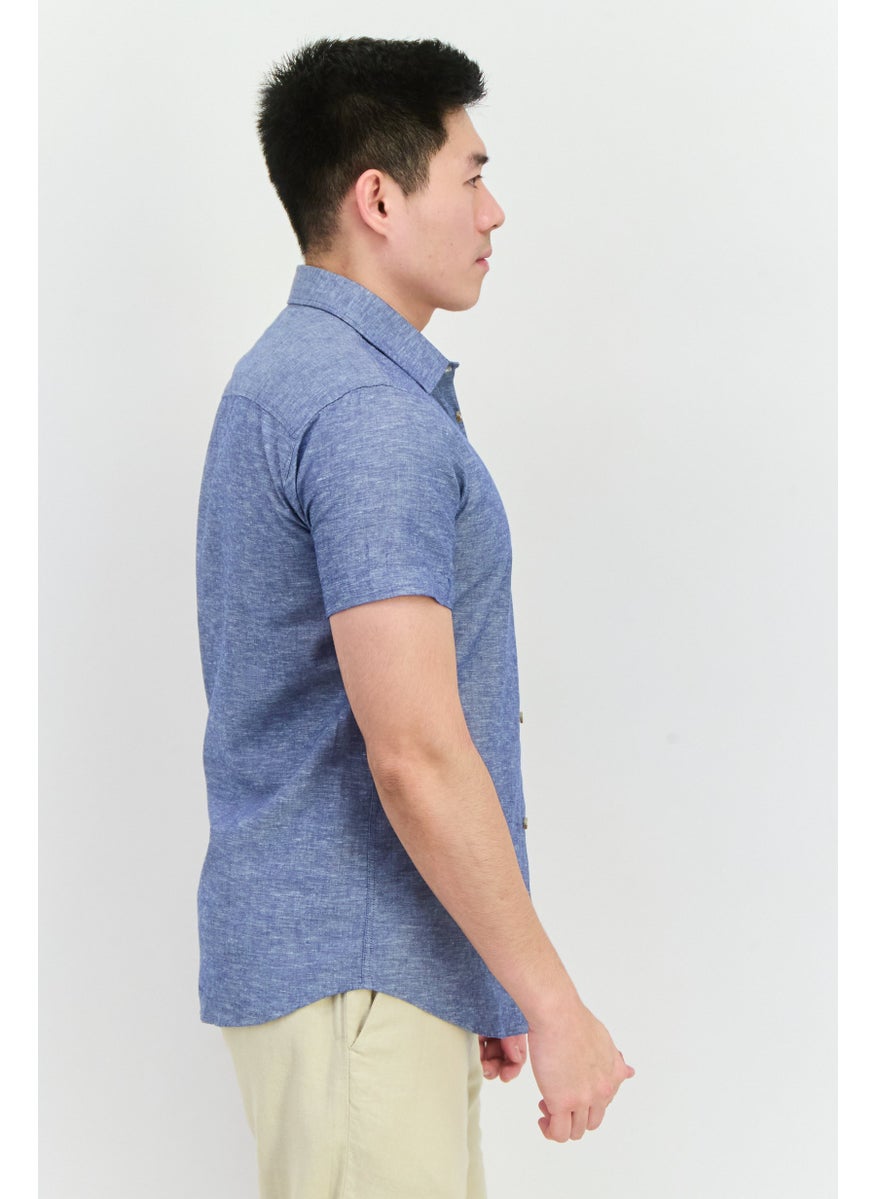 Jack Jones Men Regular Fit Solid  Short Sleeves Casual Shirt, Slate Blue  - Image 2