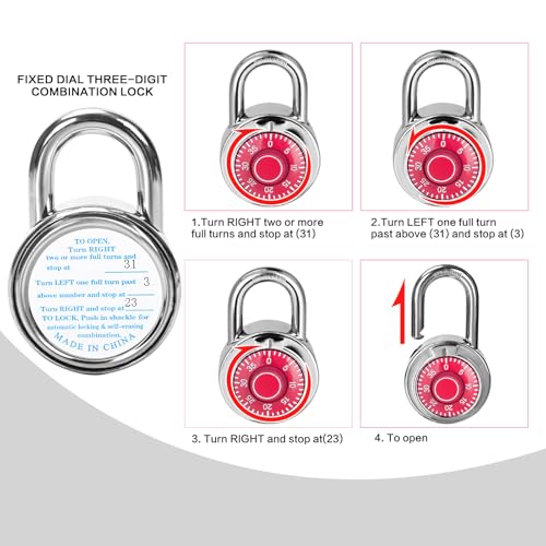 HZSY Combination Padlock 1 Pack, Fixed Dial Combination Padlock with Different Combinations, 2 in. Wide. Red Turntable, Lock for Gym & Locker, School, Toolbox, and More - Image 3