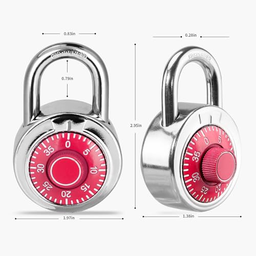 HZSY Combination Padlock 1 Pack, Fixed Dial Combination Padlock with Different Combinations, 2 in. Wide. Red Turntable, Lock for Gym & Locker, School, Toolbox, and More - Image 4