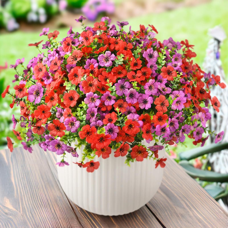 ZFProcess زهور ونباتات صناعية لتزيين الحدائق الخارجية في فصل الربيع، 12 حزمة من زهور الأقحوان الحريرية الملونة تبدو حقيقية، مقاومة للأشعة فوق البنفسجية ولا تبهت، مناسبة لتزيين الحدائق والشرفات وصناديق النوافذ وأصص النباتات (أحمر بنفسجي). - Image 1